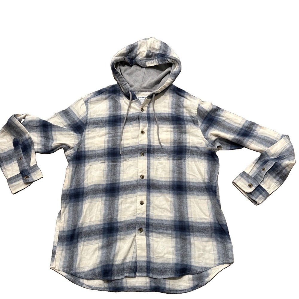 NWT Old Navy Mens Hooded Jacket Mens Size Large Plaid Shacket Cotton